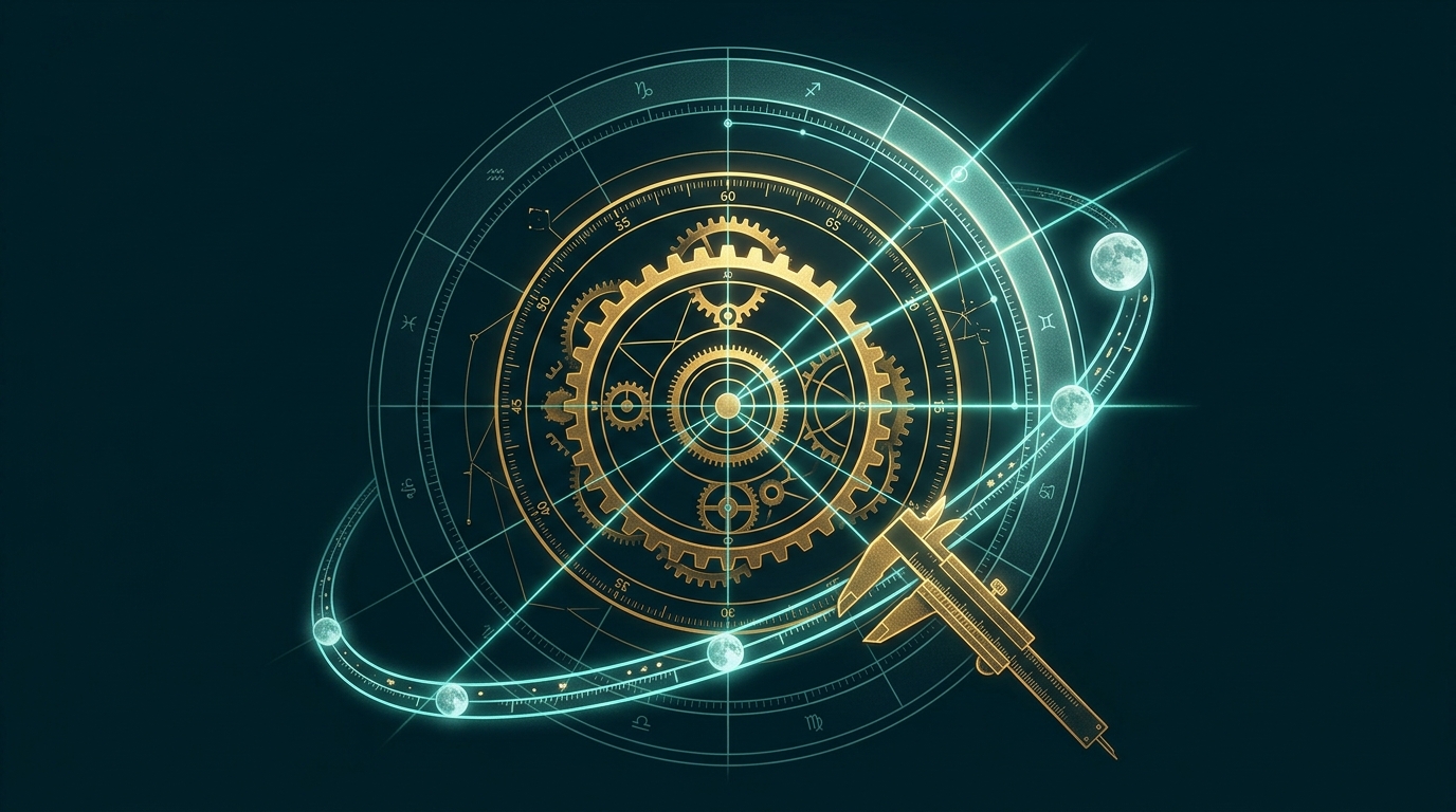 High-precision celestial chronometer dial measuring exact birth time Moon degrees and Nakshatra boundaries